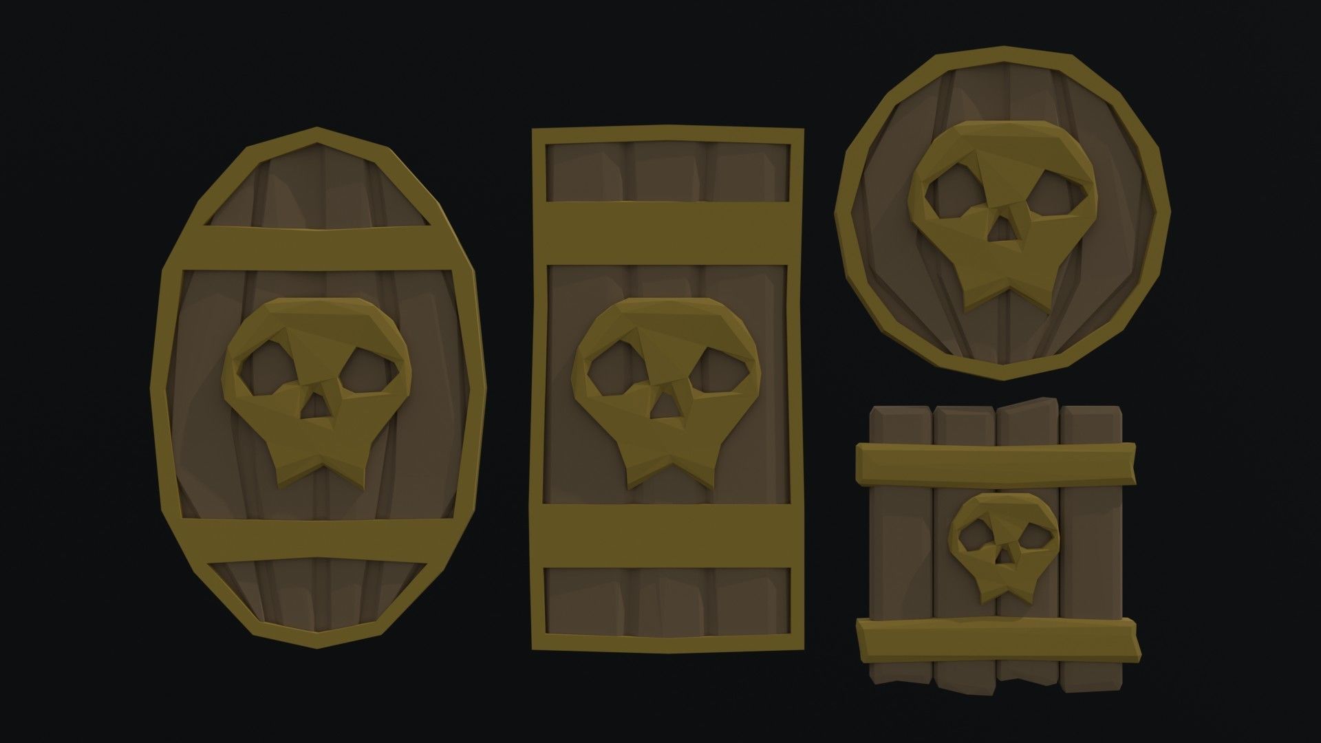 Cartoon swords and shileds Polygonal Style Low-poly 3D model_3