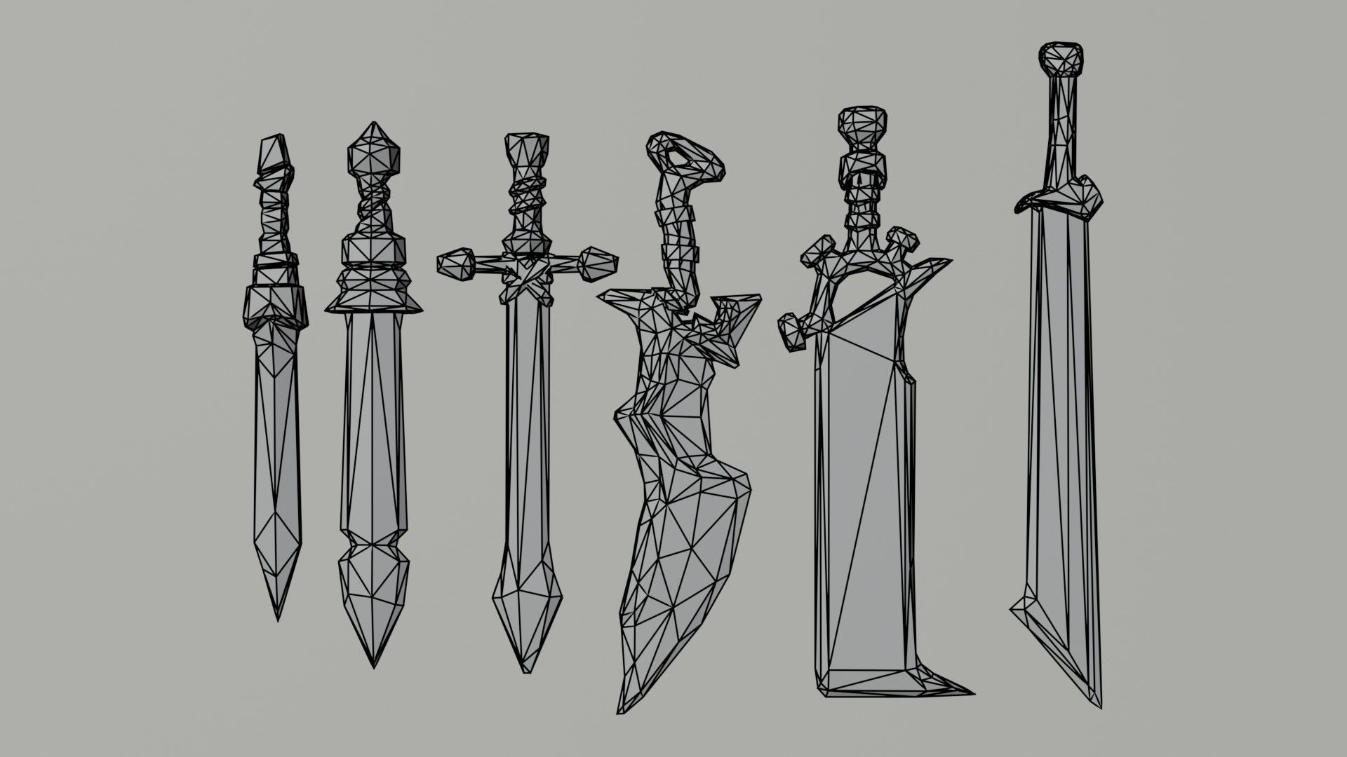 Cartoon swords and shileds Polygonal Style Low-poly 3D model_4