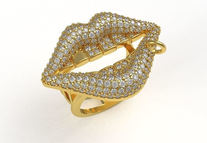 Unique Diamond Iced Lips Ring 3D print model