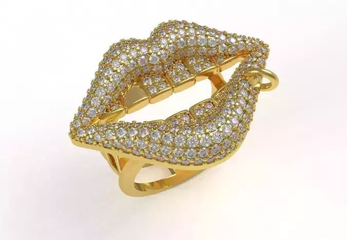 Unique Diamond Iced Lips Ring