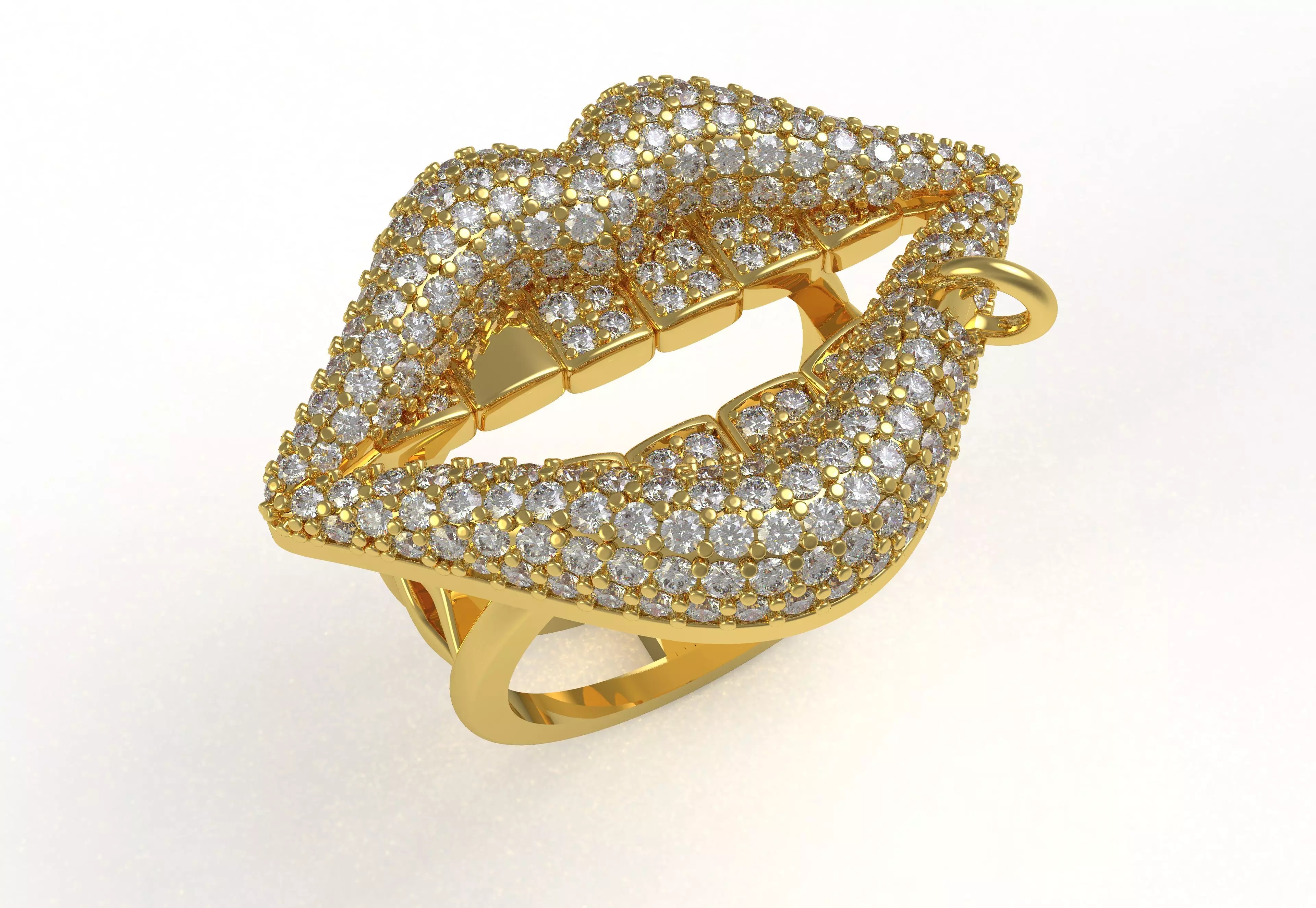 Unique Diamond Iced Lips Ring 3D print model