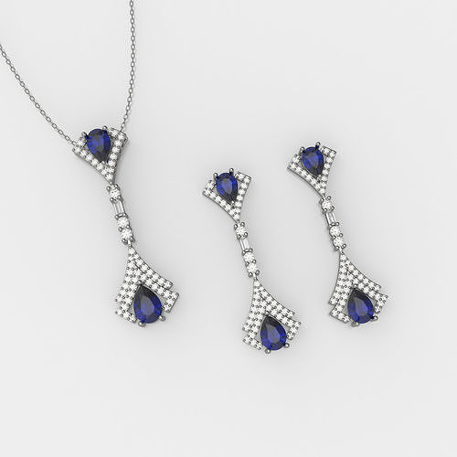 Earing and pendant set with pear and round stone 3D print model