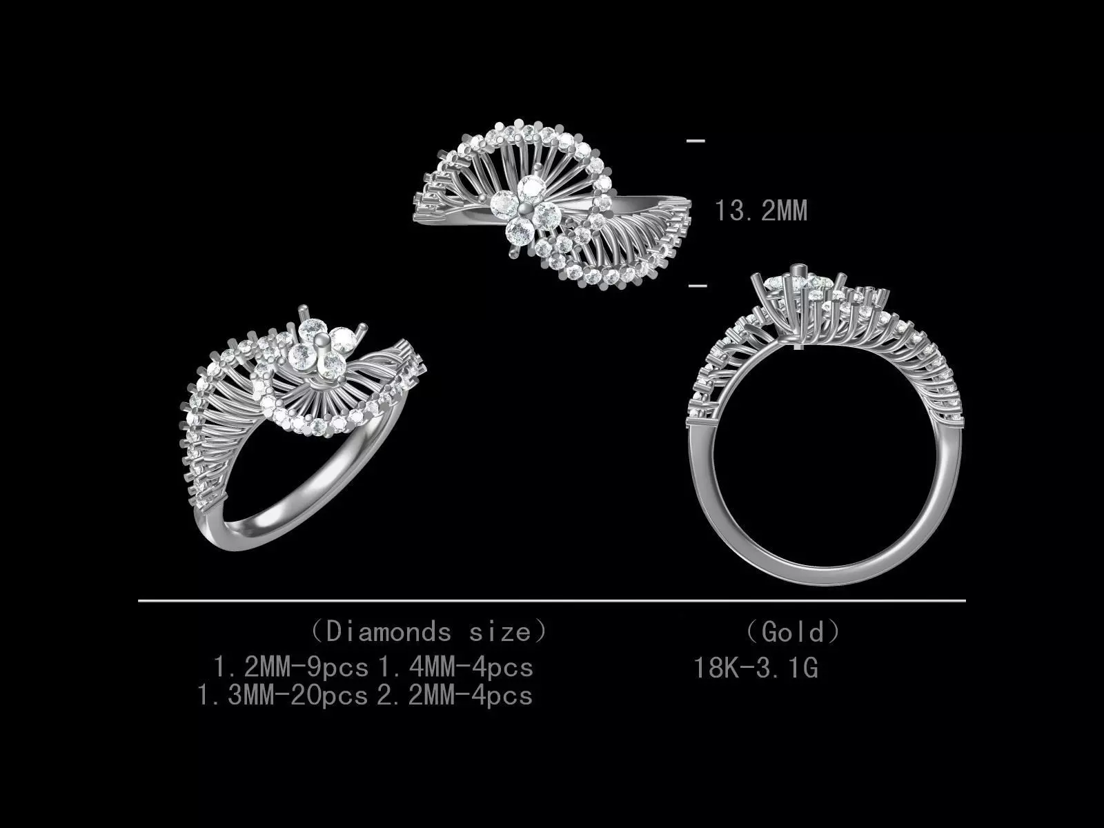 stylish diamond ring for women 3d model Free 3D print model