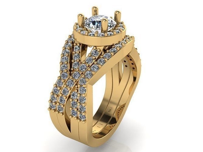 Round Halo Twisted Shank Ring With 2 pcs Band 2163 3D print model