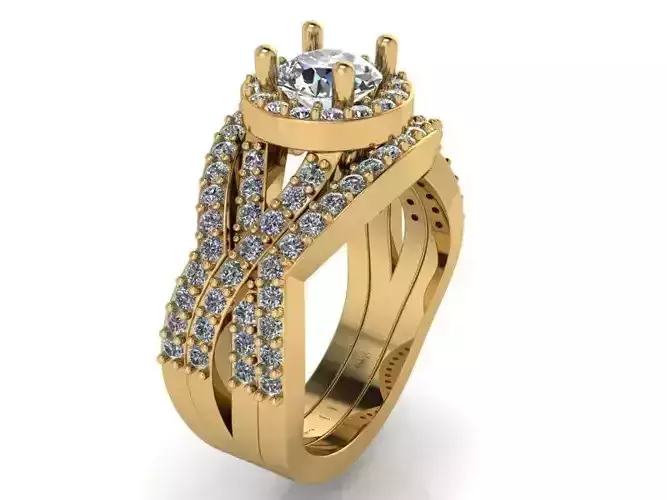 Round Halo Twisted Shank Ring With 2 pcs Band 2163