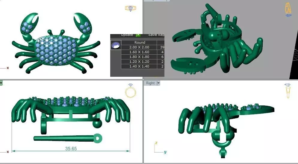 Crab Diamond pendant 3D print model_0