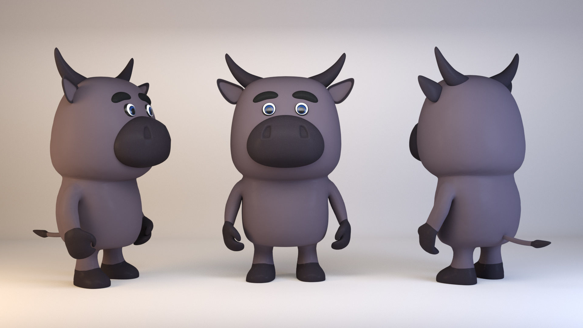 Cartoonish Humanoid Buffalo Character Low-poly 3D model_6