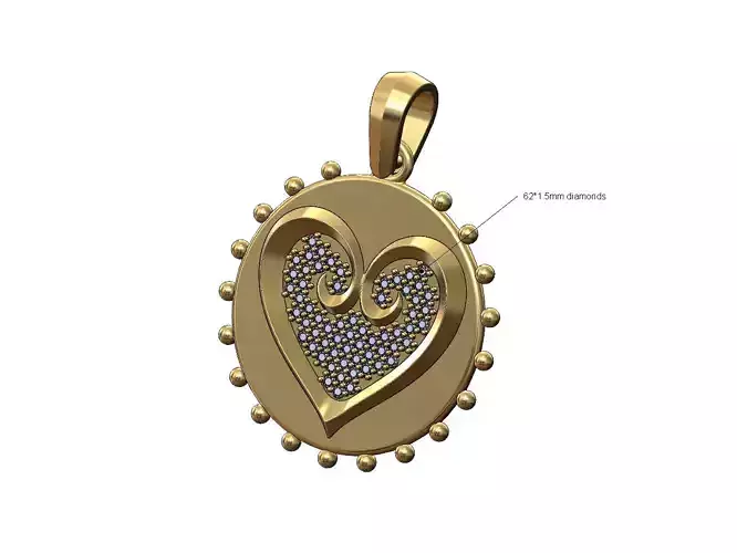 Diamond beaded open floral heart pendant with bail