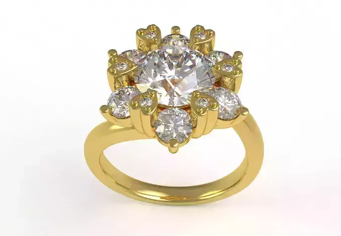 Round Diamond Heart Shape Prong Cluster Engagement Ring