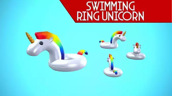 SWIMMING RING UNICORN CARTOON STYLIZED Low-poly 3D model
