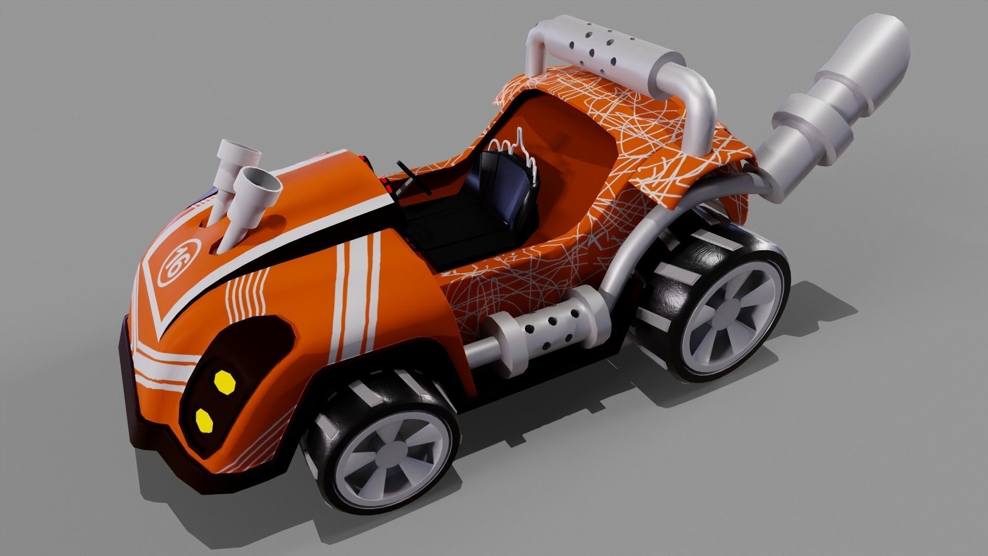 Orange kart Low-poly 3D model_4