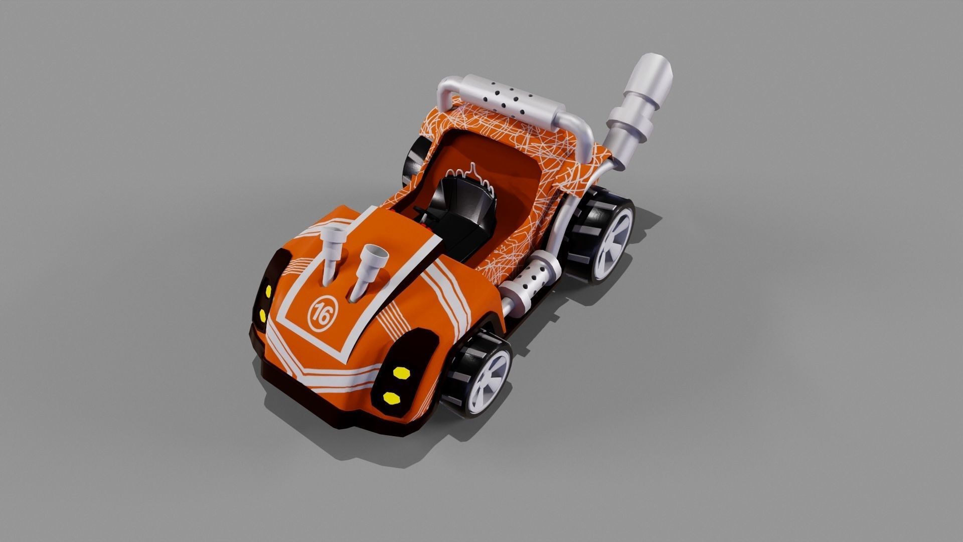 Orange kart Low-poly 3D model_5