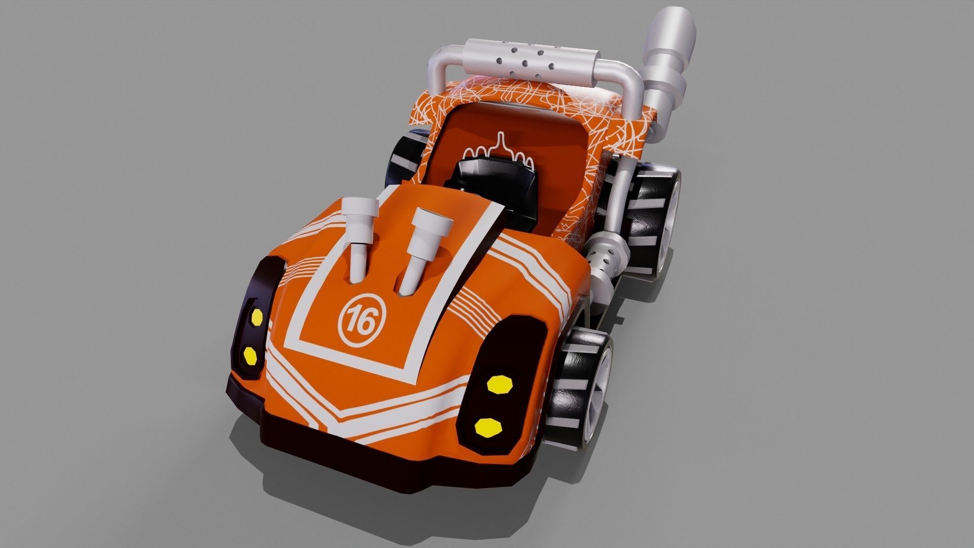 Orange kart Low-poly 3D model_3