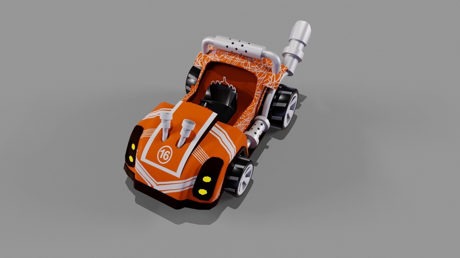 Orange kart Low-poly 3D model_1