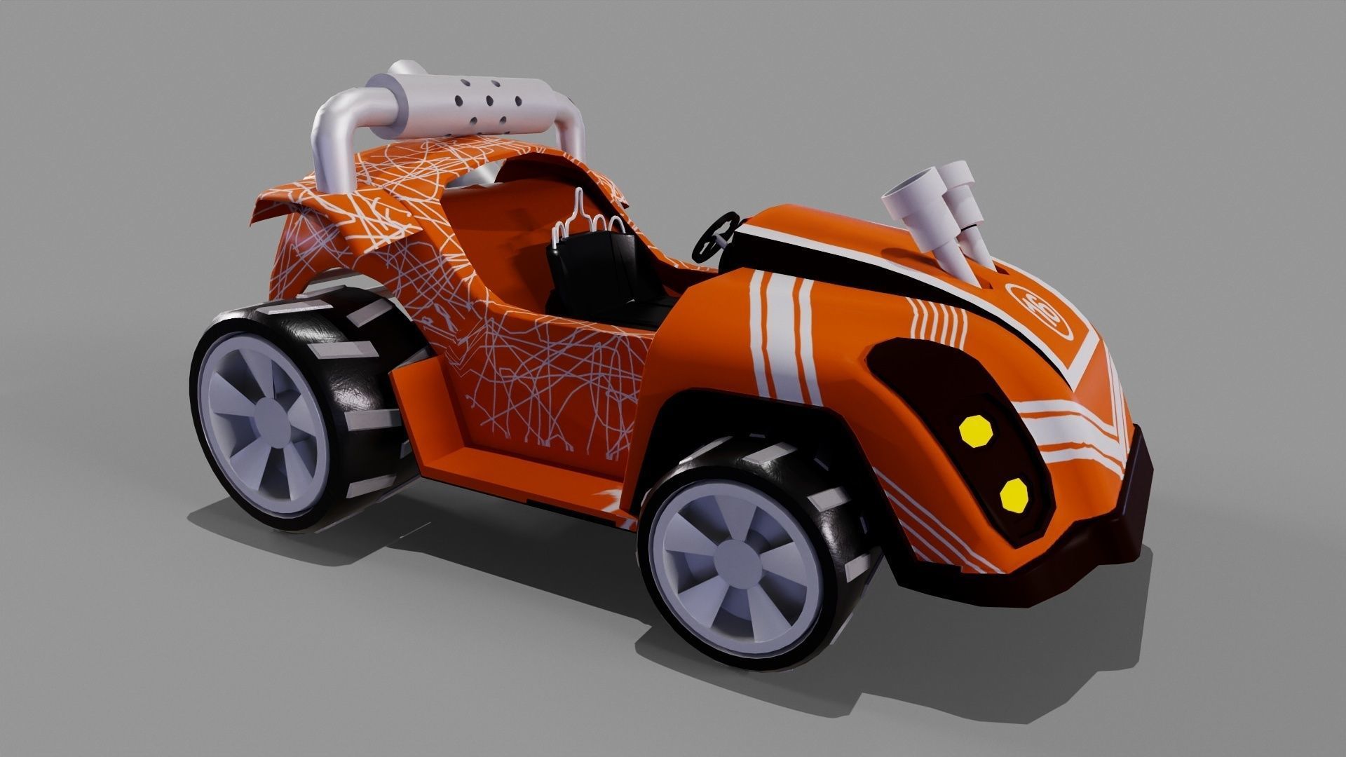 Orange kart Low-poly 3D model_2