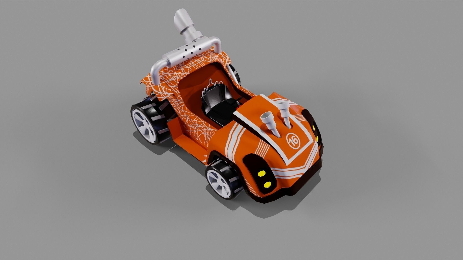 Orange kart Low-poly 3D model_6