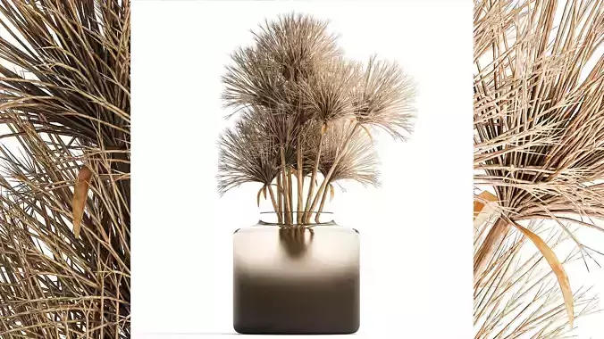 Small bouquet of dried flowers in a vase with hogweed 324