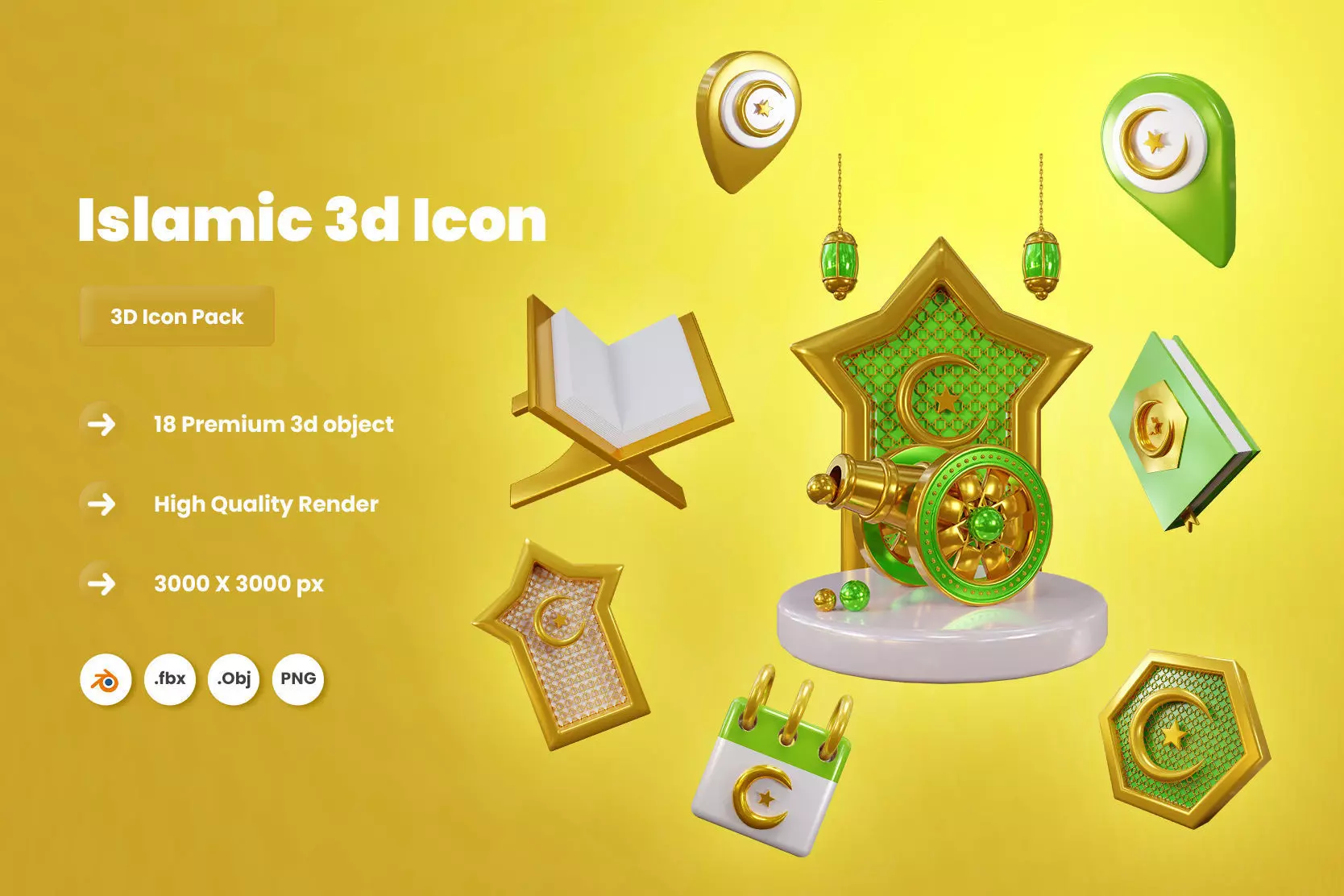 Islamic 3d Illustration  Icon Pack  3D model_0