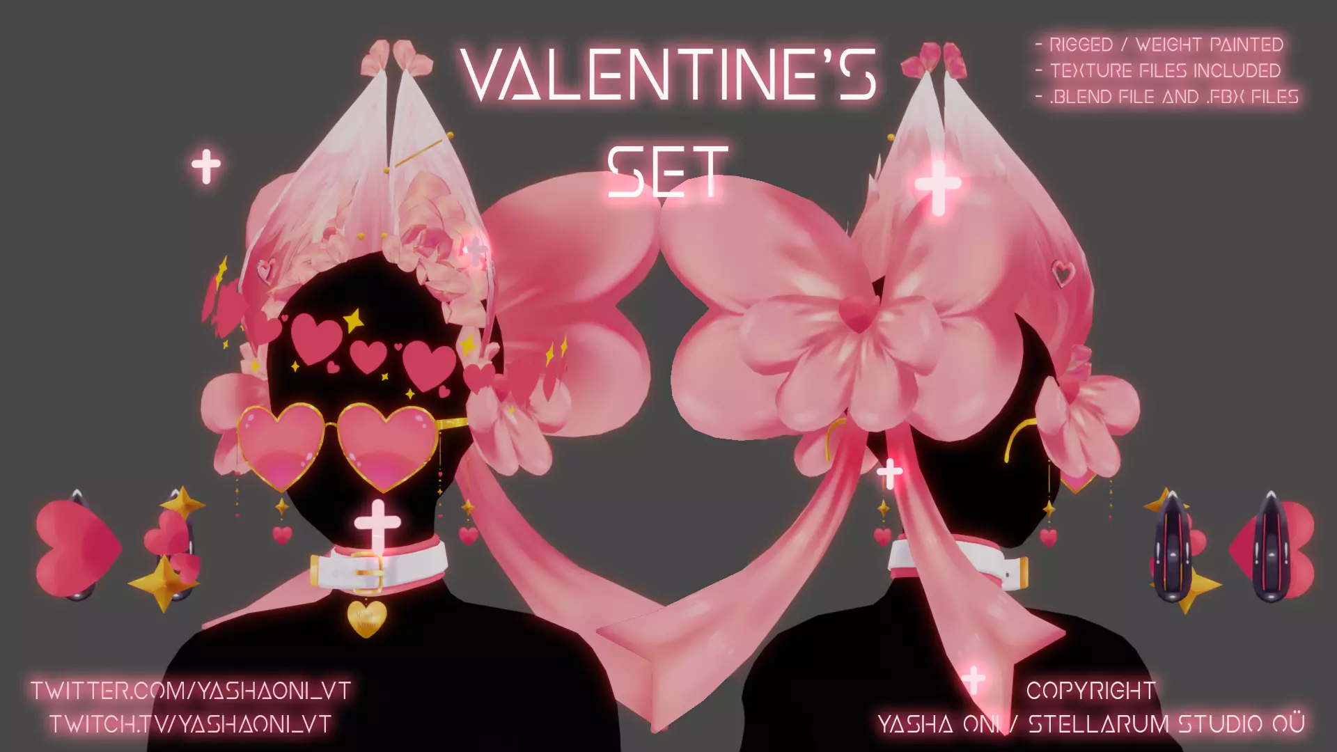 Soft Valentines day Set Low-poly 3D model_0
