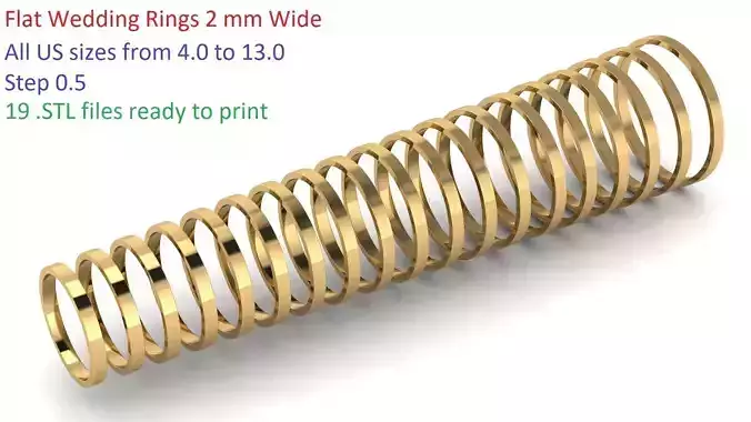 Flat Wedding Rings 2 mm Wide US SIZES