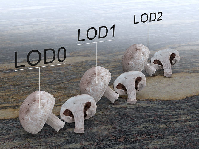 Button mushrooms Low-poly 3D model 2