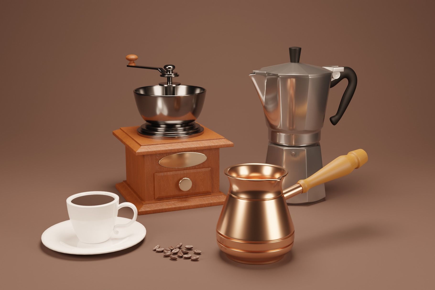 Coffee making set 3D model_1