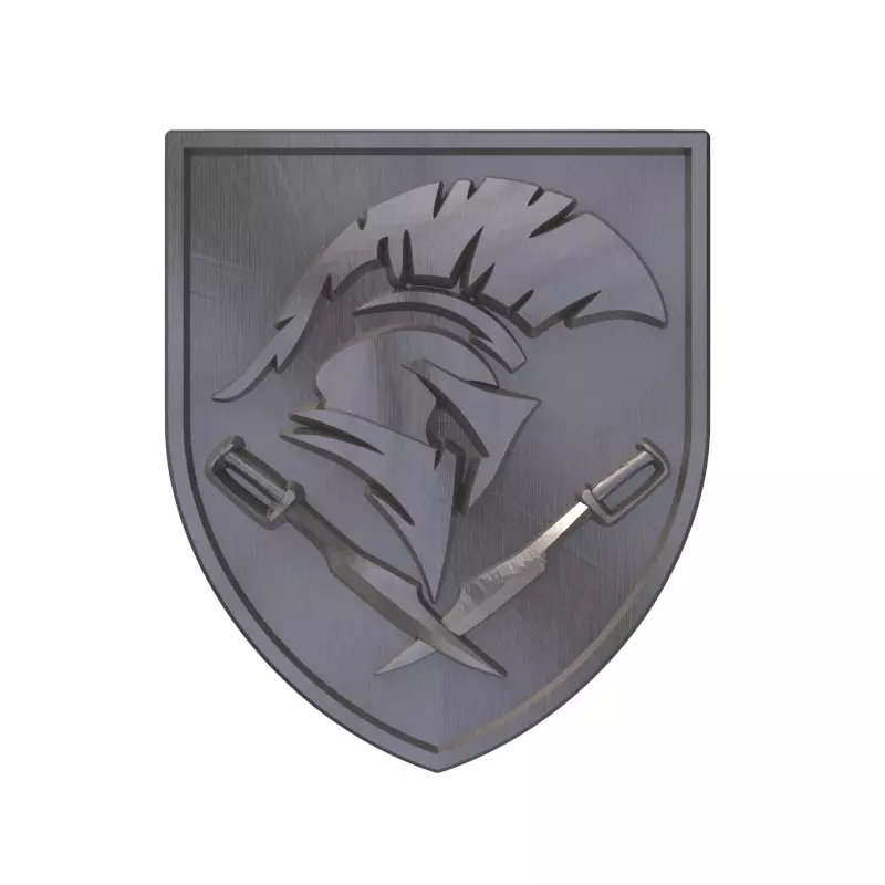 Knight helmet and swords on a shield 3D print model_0