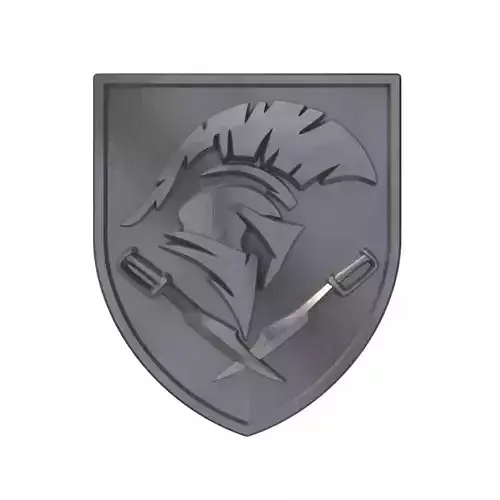 Knight helmet and swords on a shield