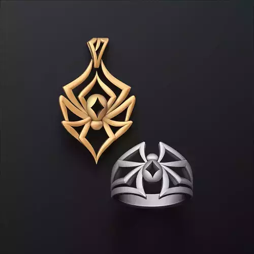 Spider pendant ring minimalistic collection set
