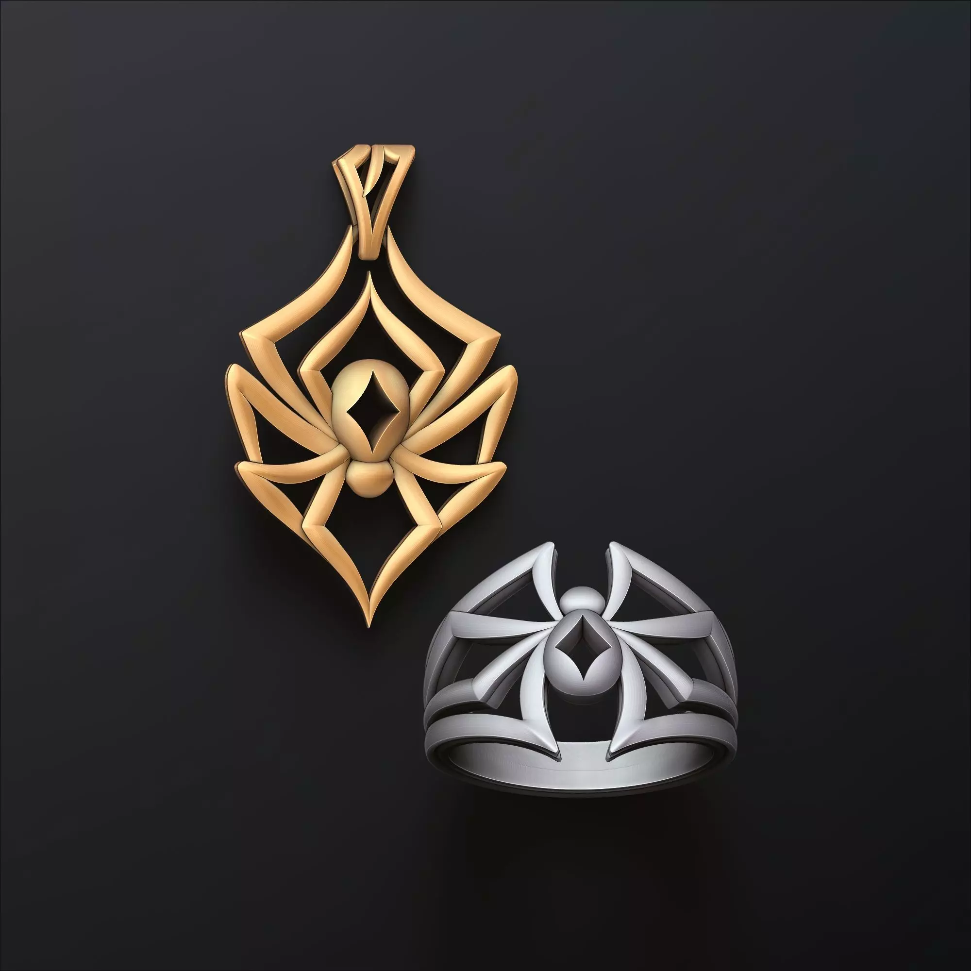Spider pendant ring minimalistic collection set 3D print model_0