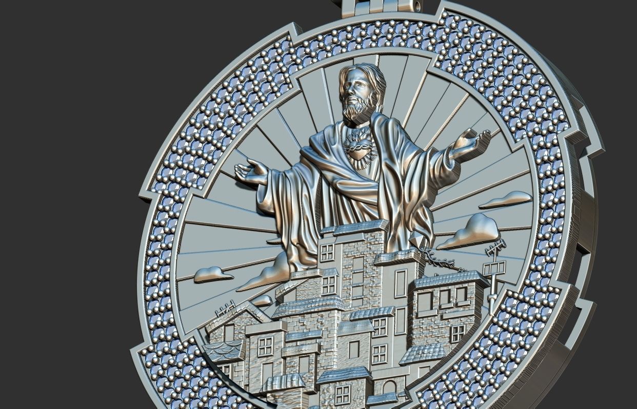 Favela Jesus Cristo Medal 3D print model_7