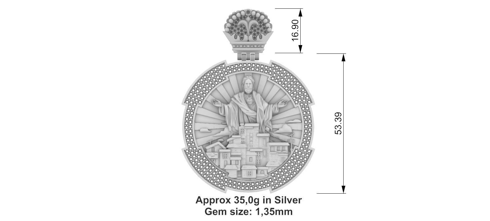Favela Jesus Cristo Medal 3D print model_4