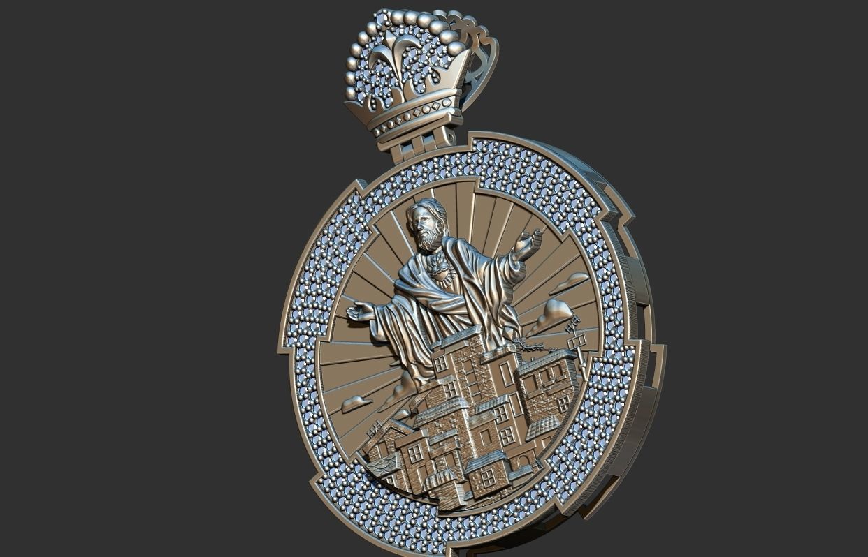 Favela Jesus Cristo Medal 3D print model_12