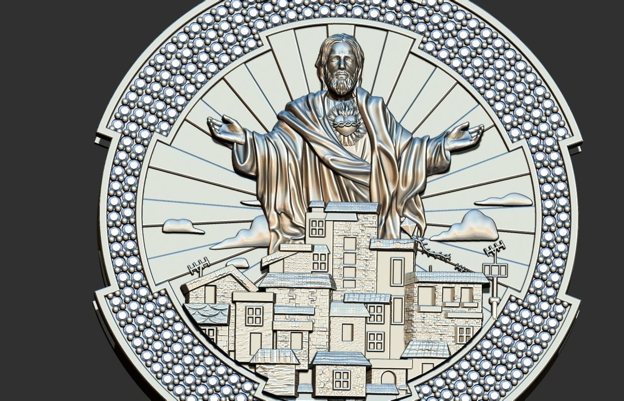 Favela Jesus Cristo Medal 3D print model_6