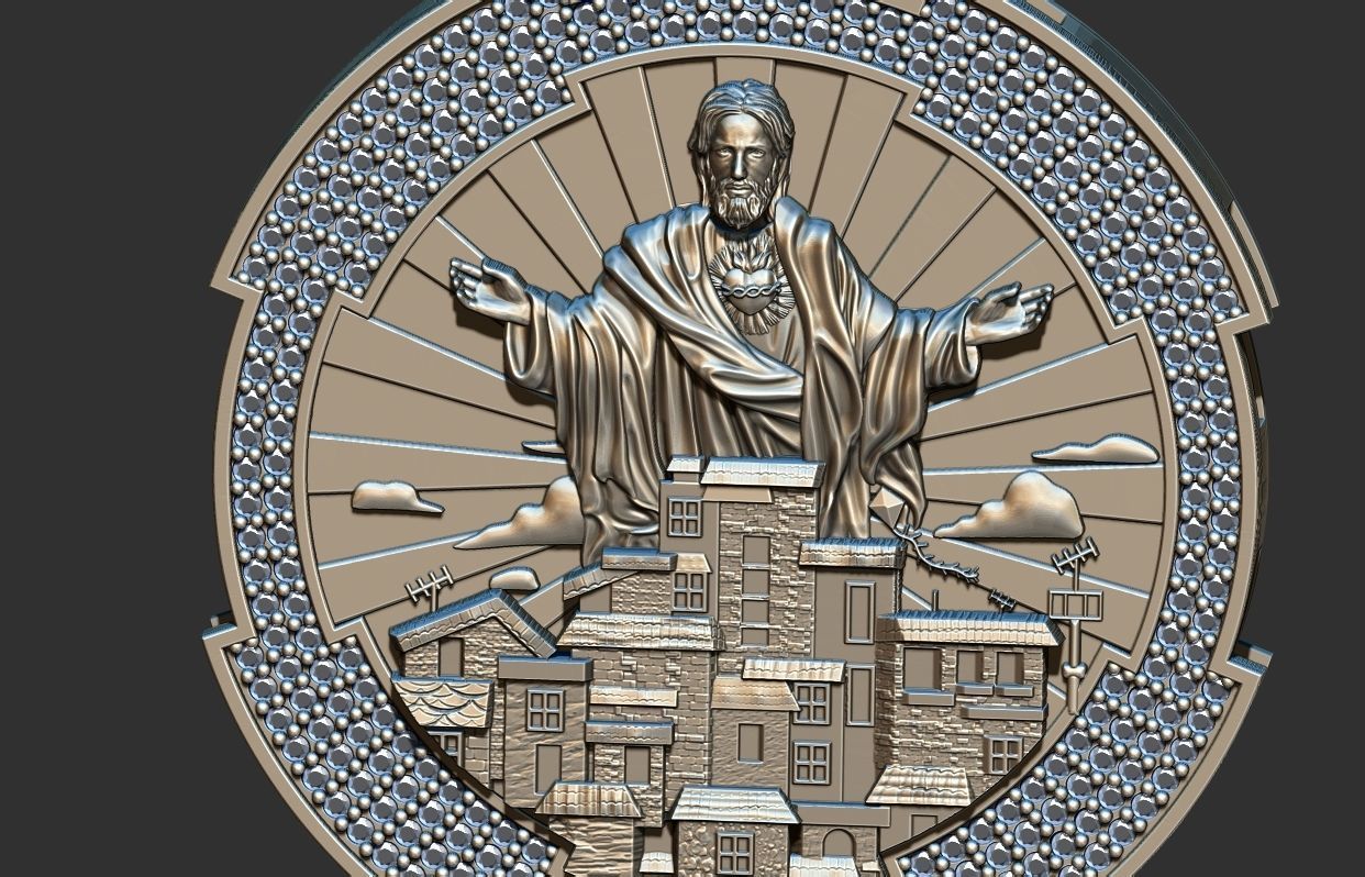 Favela Jesus Cristo Medal 3D print model_8