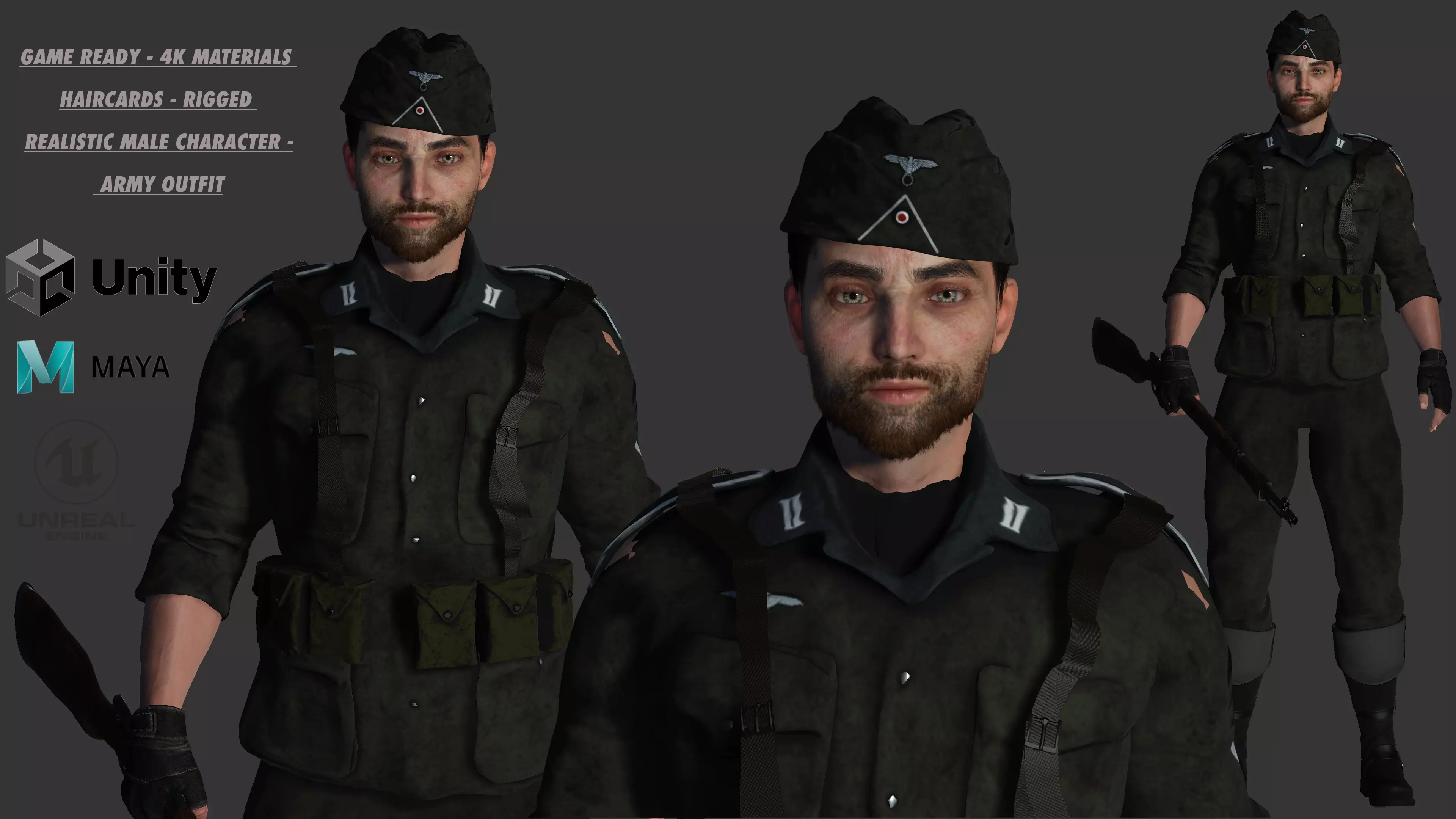 AAA 3D REALISTIC MALE CHARACTER - MILITARY ARMY OUTFIT Low-poly 3D model_0