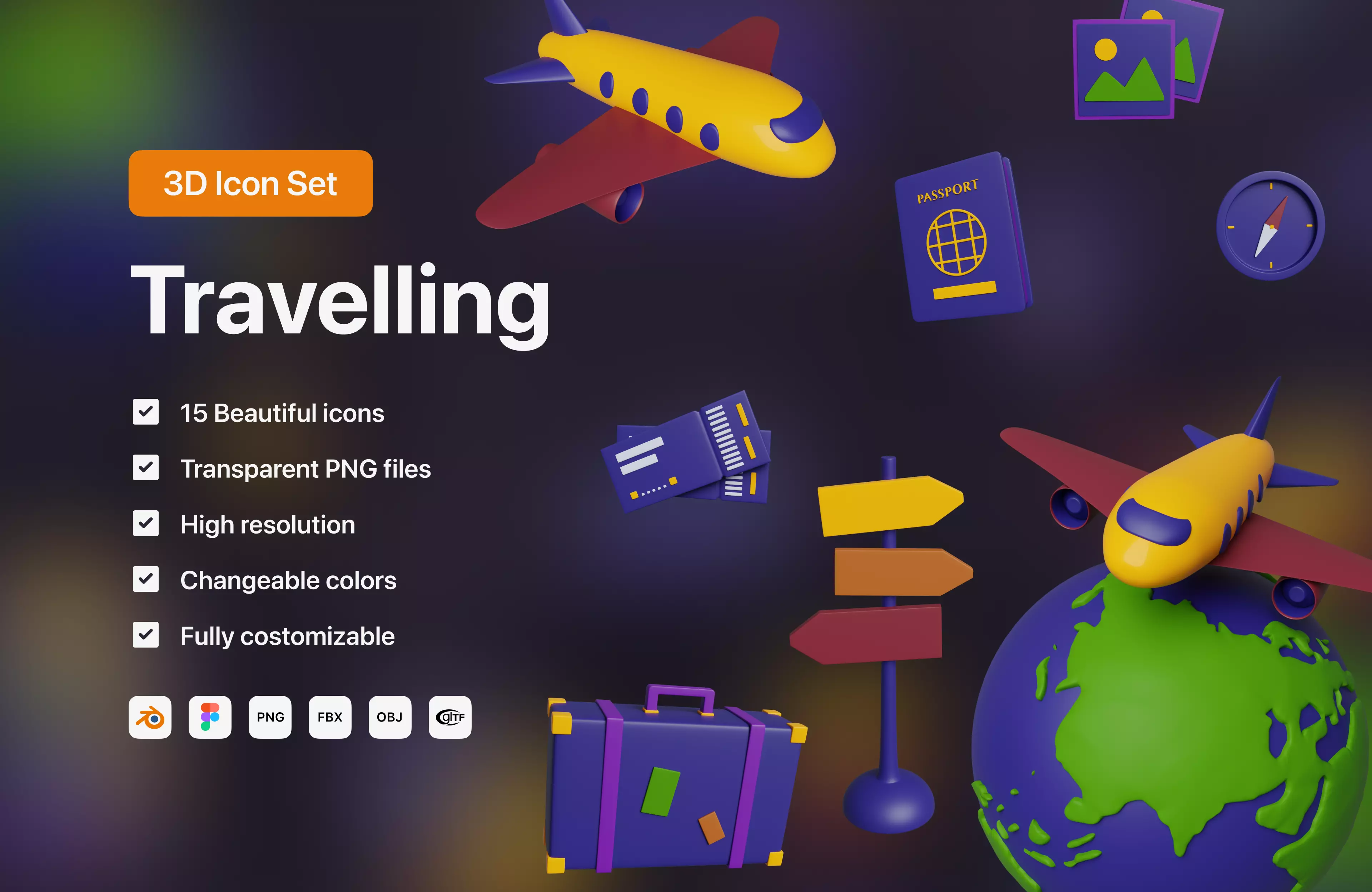 3D set of icons Travelling 3D model_0
