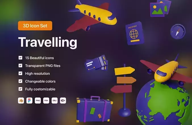 3D set of icons Travelling