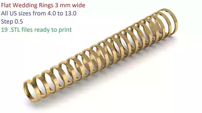 Flat Wedding Rings 3 mm Wide US SIZES