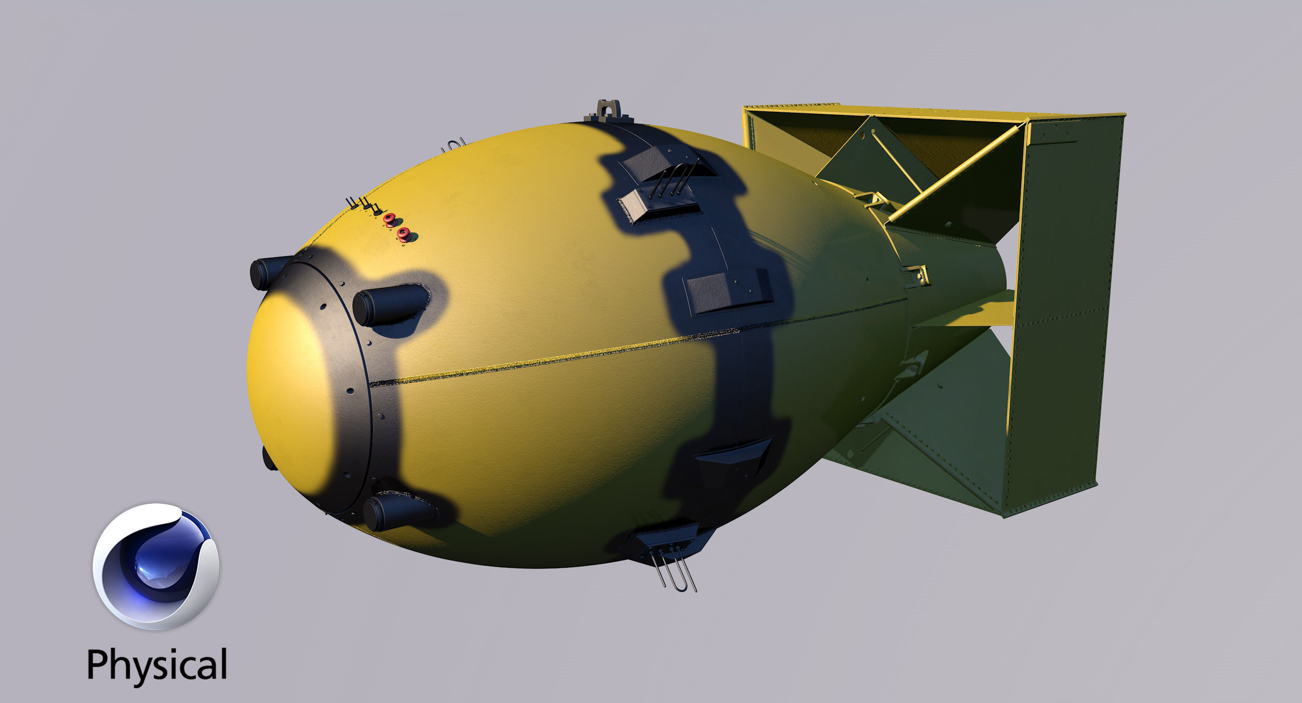 Fat Man Nuclear Bomb Yellow Low-poly 3D model_1