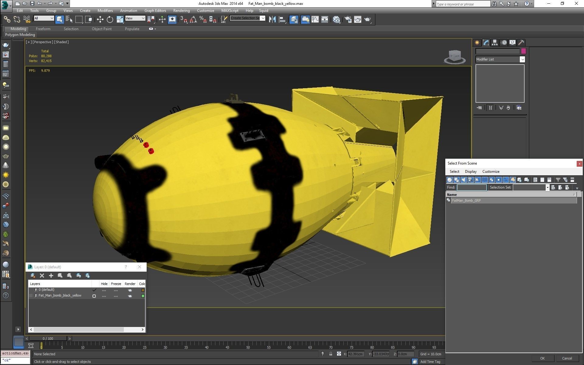 Fat Man Nuclear Bomb Yellow Low-poly 3D model_25
