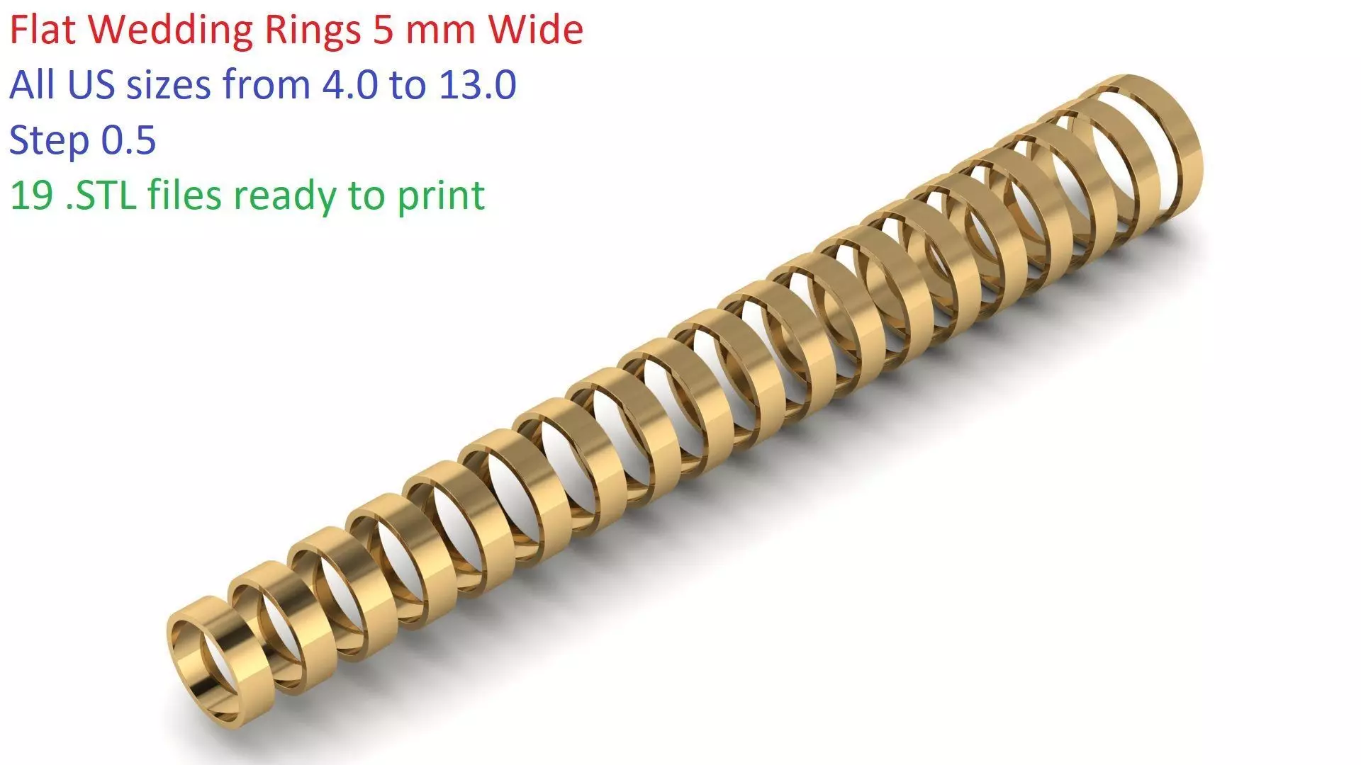 Flat Profile Wedding Rings 5 mm Wide US SIZES 3D print model