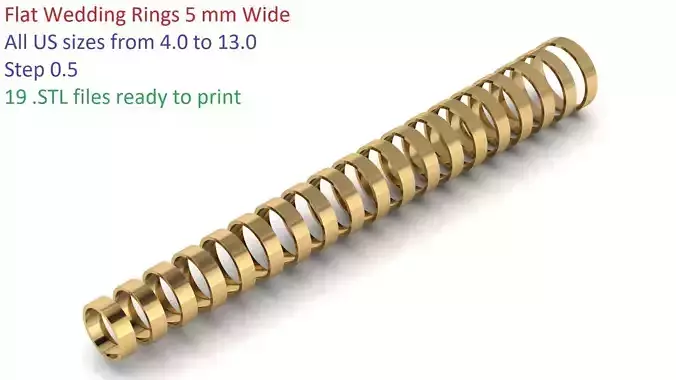 Flat Profile Wedding Rings 5 mm Wide US SIZES