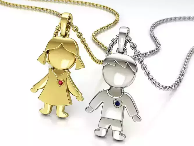 GIRL and BOY PENDANTS BIRTH NECKLACES CHILD PENDANT 3D Model Collection