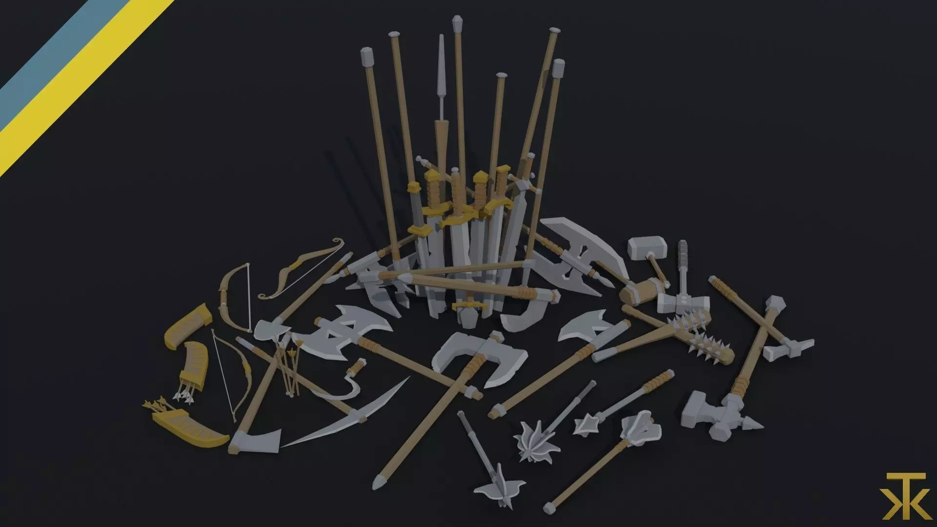 Cartoon medieval weapons Polygonal Style Low-poly 3D model_0