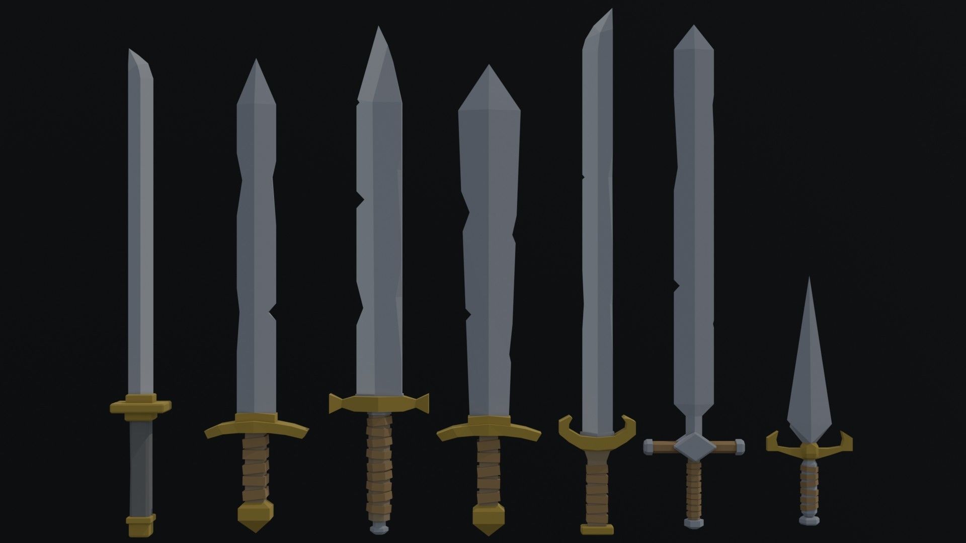 Cartoon medieval weapons Polygonal Style Low-poly 3D model_2