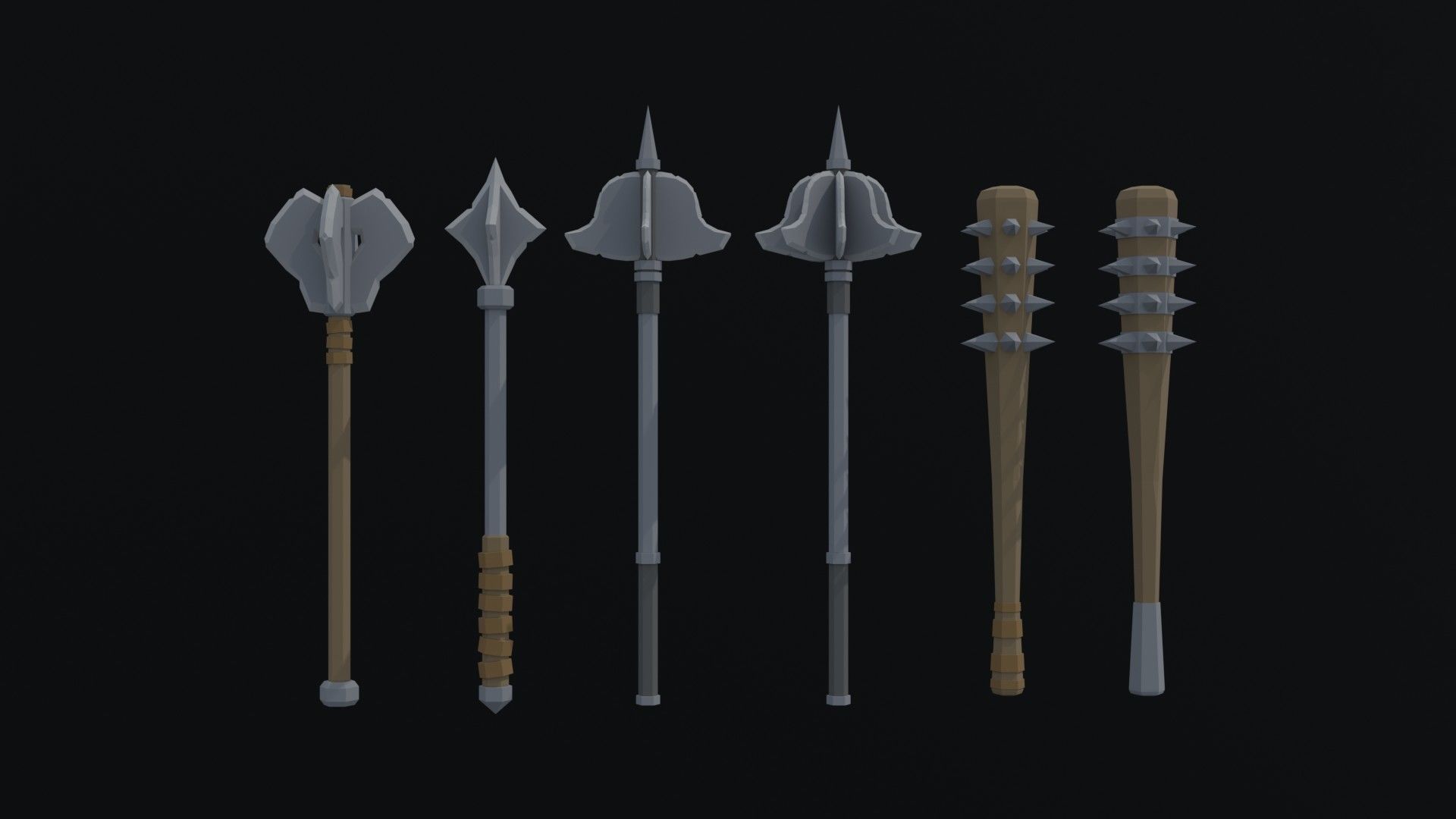 Cartoon medieval weapons Polygonal Style Low-poly 3D model_4