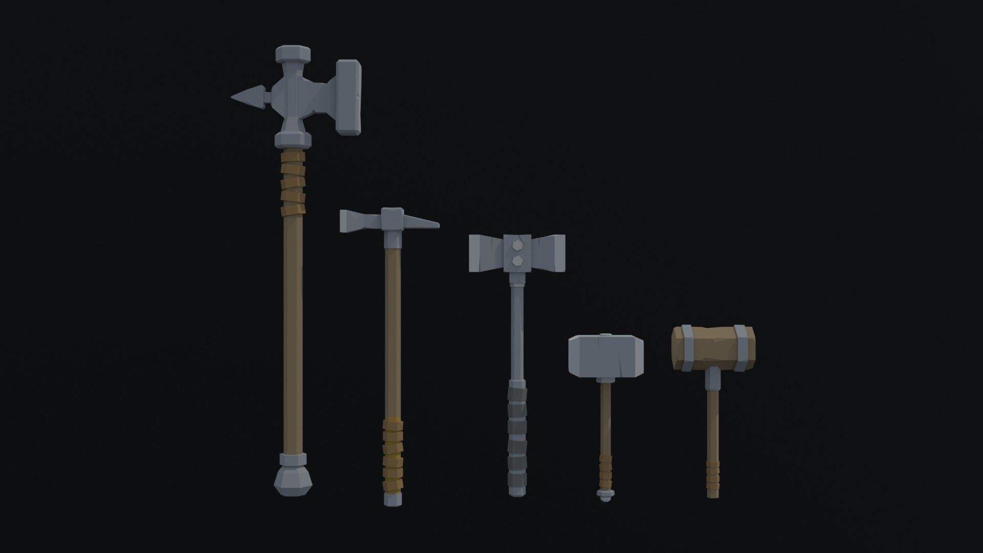 Cartoon medieval weapons Polygonal Style Low-poly 3D model_5
