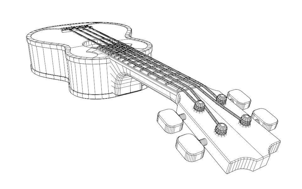 Game Asset Ukulele Guitar Low-poly 3D model_6