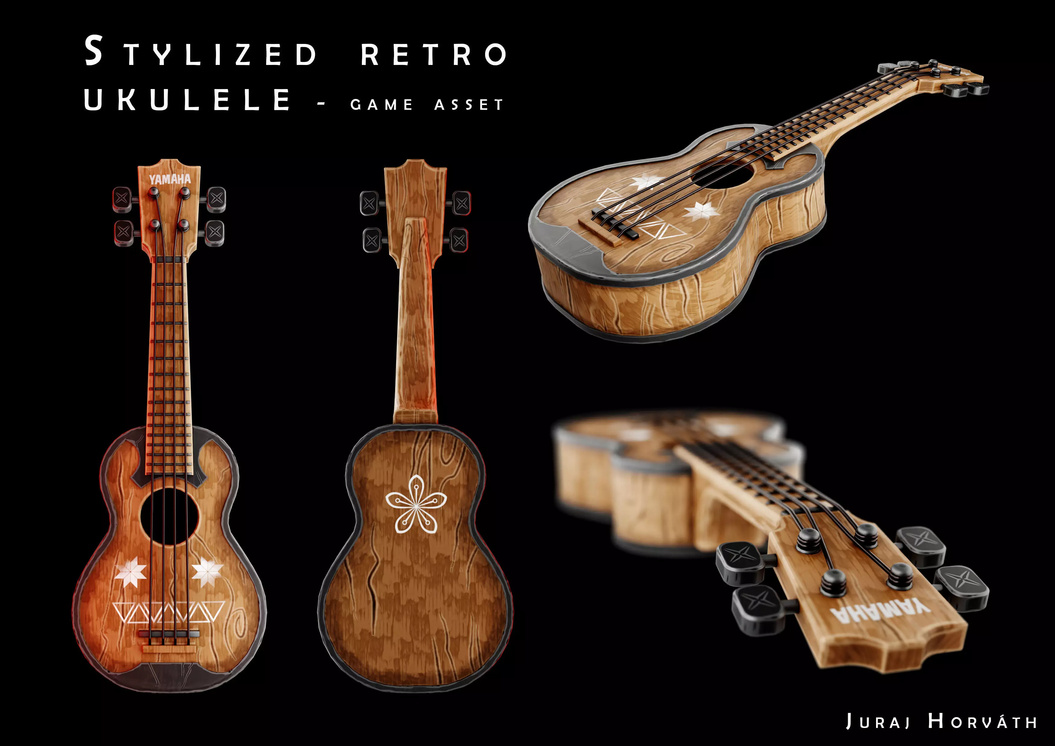 Game Asset Ukulele Guitar Low-poly 3D model_0